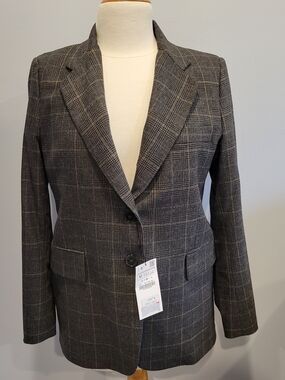 💥NWT Zara Plaid Blazer, Size M, Classic Grey Check, Tailored Fit